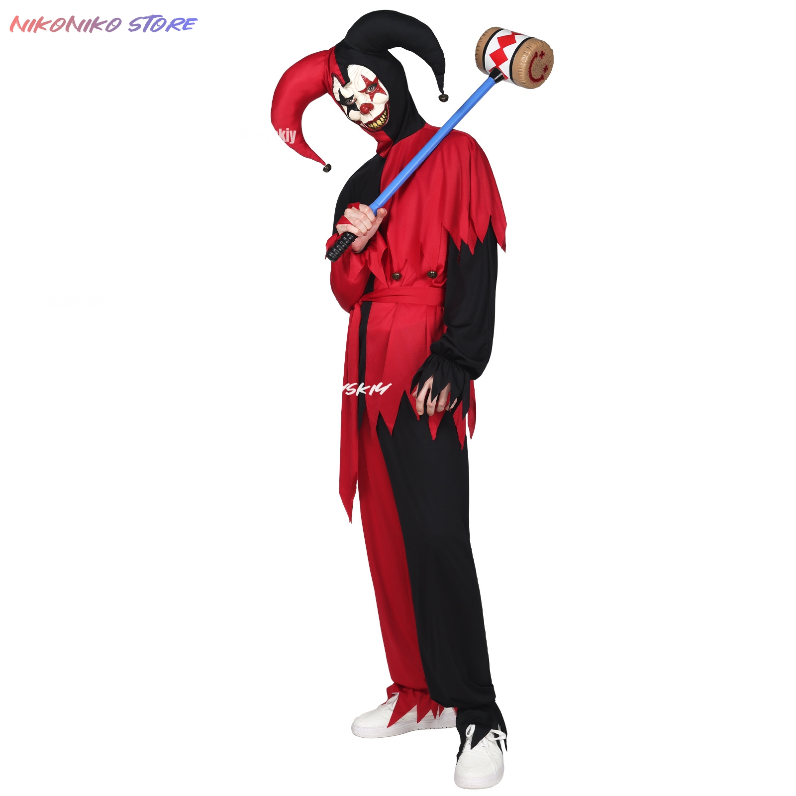 Red Black Jagged Jester Outfit - Black Face Mask Pack review and price