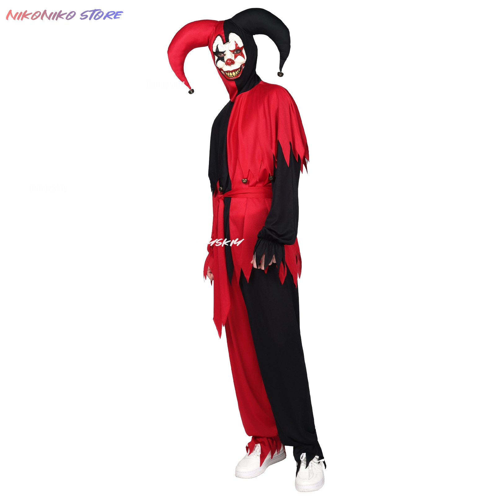 Red Black Jagged Jester Outfit - Black Face Mask Pack review and price