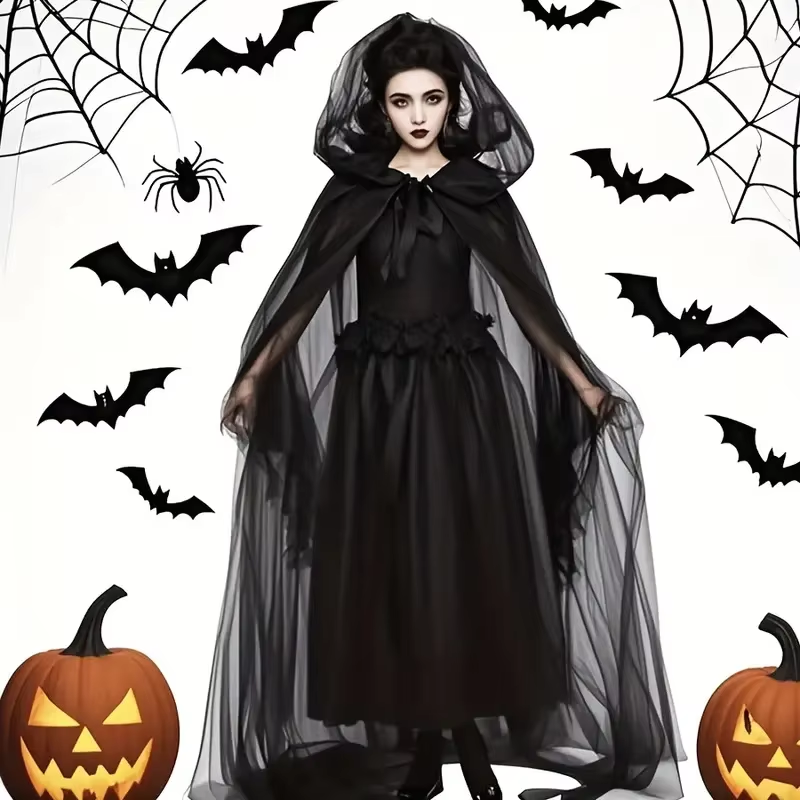 2Pcs Black Hooded Tulle Cape + - Black Face Mask Pack review and price
